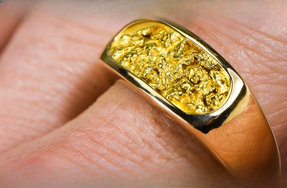 Gold Nugget Men's Ring "Orocal" RM816N Genuine Hand Crafted Jewelry - 14K Casting