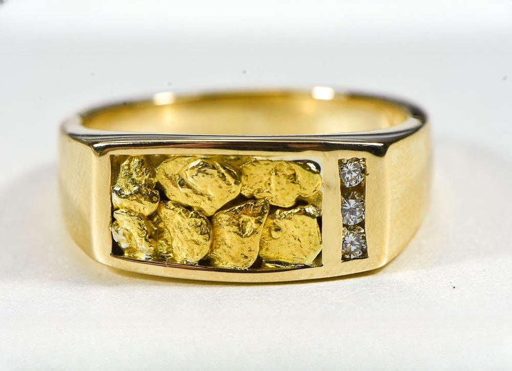 Gold Nugget Men's Ring "Orocal" RM817D12N Genuine Hand Crafted Jewelry - 14K Casting