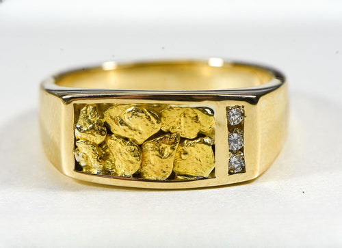 Gold Nugget Men's Ring "Orocal" RM817D12N Genuine Hand Crafted Jewelry - 14K Casting
