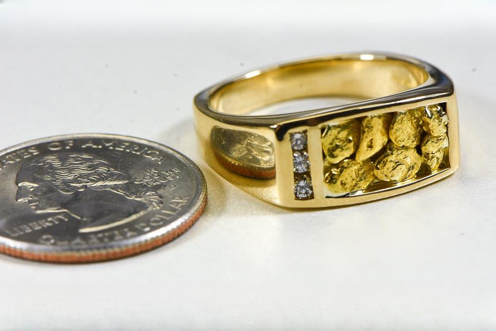 Gold Nugget Men's Ring "Orocal" RM817D12N Genuine Hand Crafted Jewelry - 14K Casting