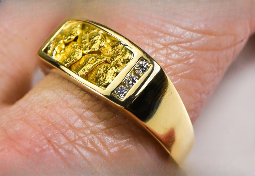 Gold Nugget Men's Ring "Orocal" RM817D12N Genuine Hand Crafted Jewelry - 14K Casting