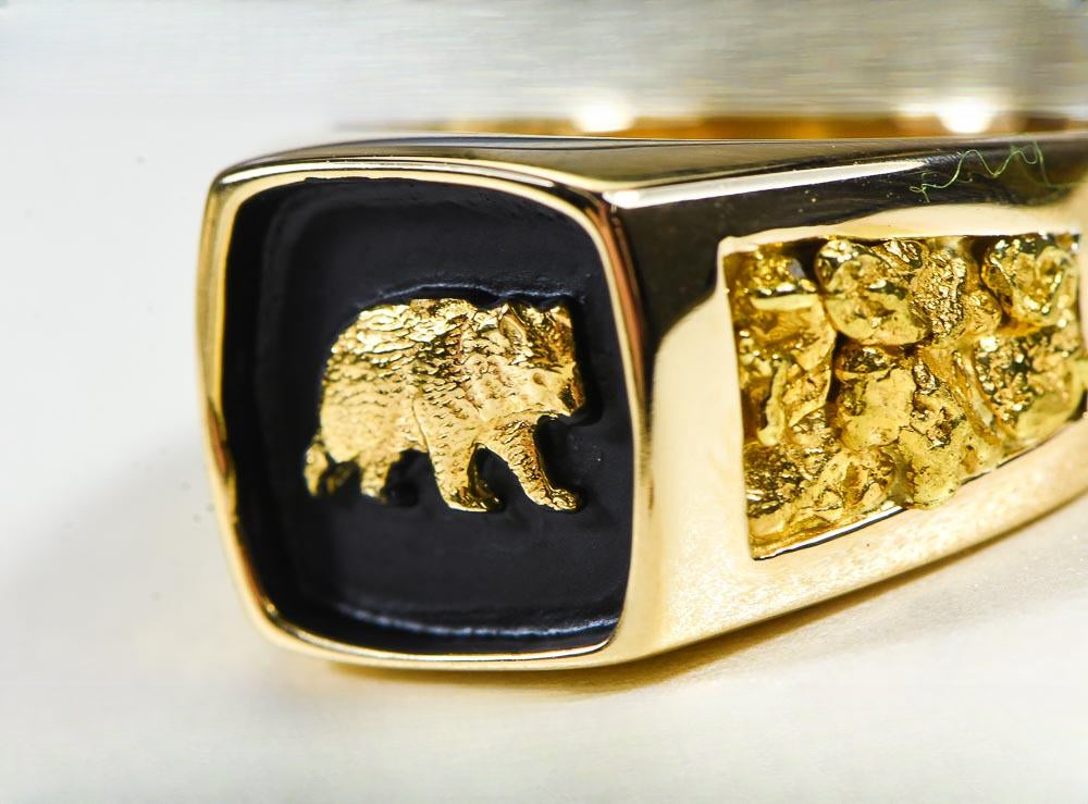 Gold Nugget Men's Ring "Orocal" RMAJ083 Genuine Hand Crafted Jewelry - 14K Casting