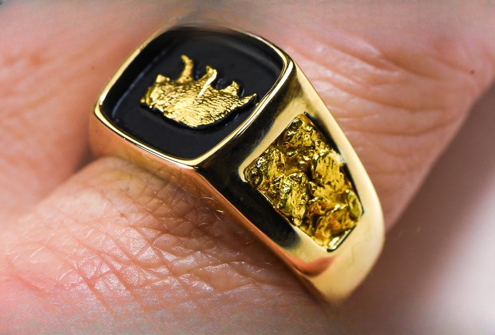 Gold Nugget Men's Ring "Orocal" RMAJ083 Genuine Hand Crafted Jewelry - 14K Casting