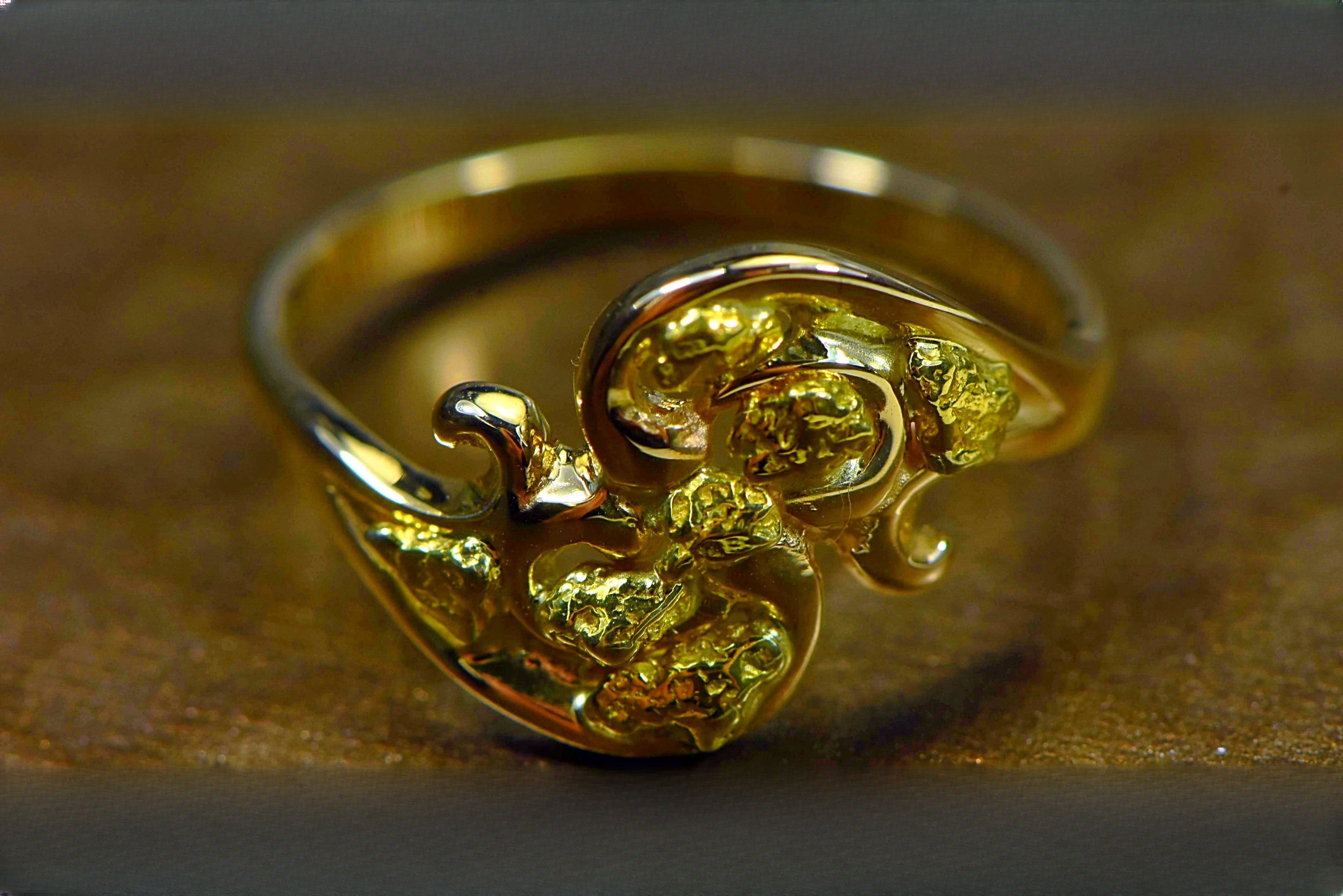 Gold Nugget Women's Ring "Orocal" RL186 Genuine Hand Crafted Jewelry - 14K Casting