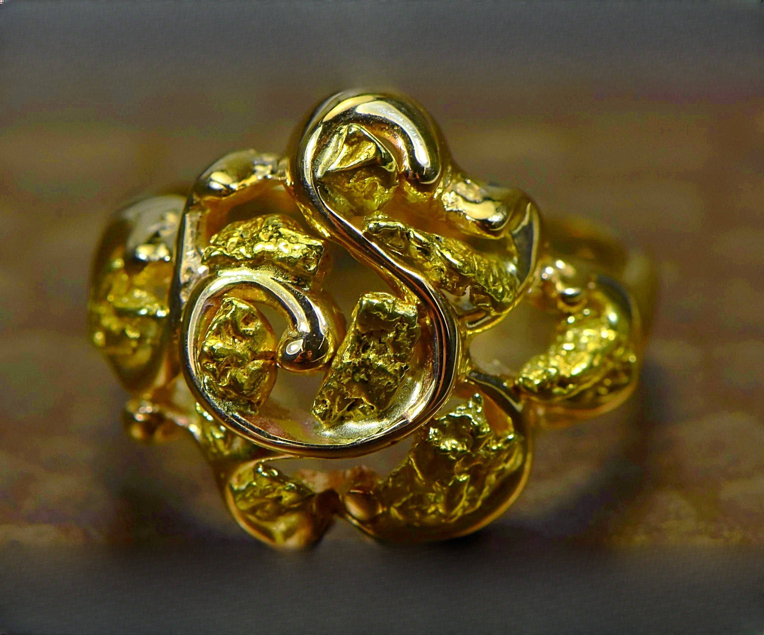 Gold Nugget Women's Ring "Orocal" RL462 Genuine Hand Crafted Jewelry - 14K Casting