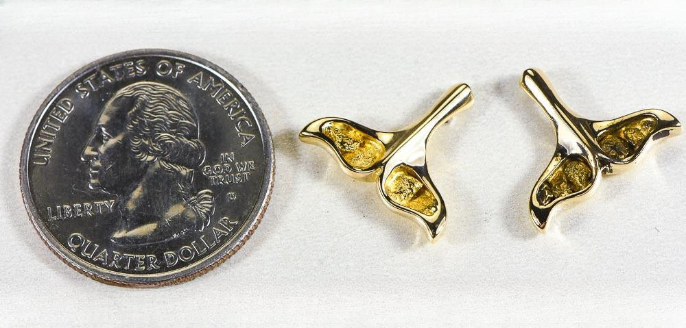 Gold Nugget Whale Tail Earrings "Orocal" EDLWT8SOL Genuine Hand Crafted Jewelry - 14K Gold Casting