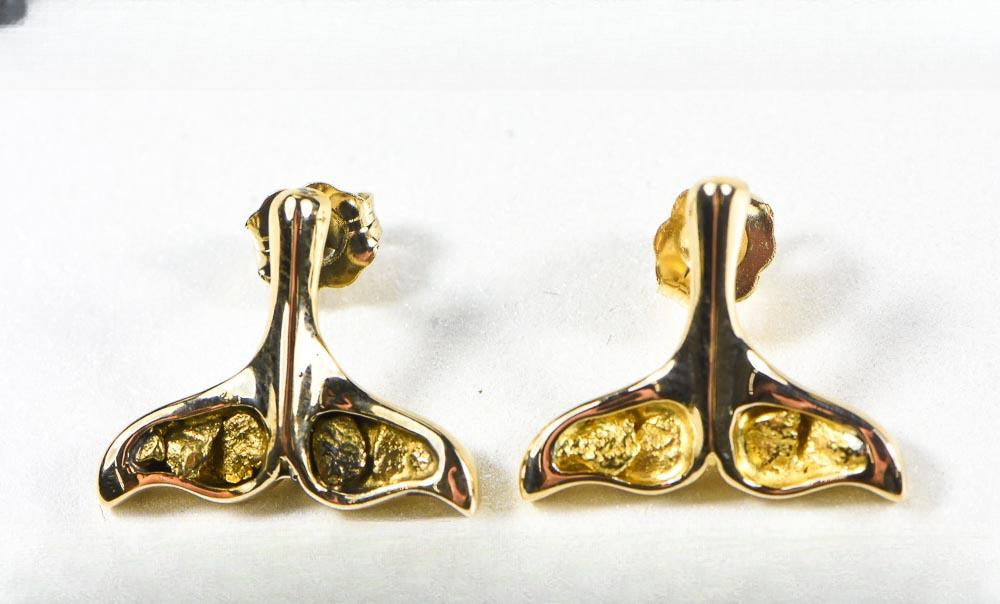 Gold Nugget Whale Tail Earrings "Orocal" EDLWT8SOL Genuine Hand Crafted Jewelry - 14K Gold Casting