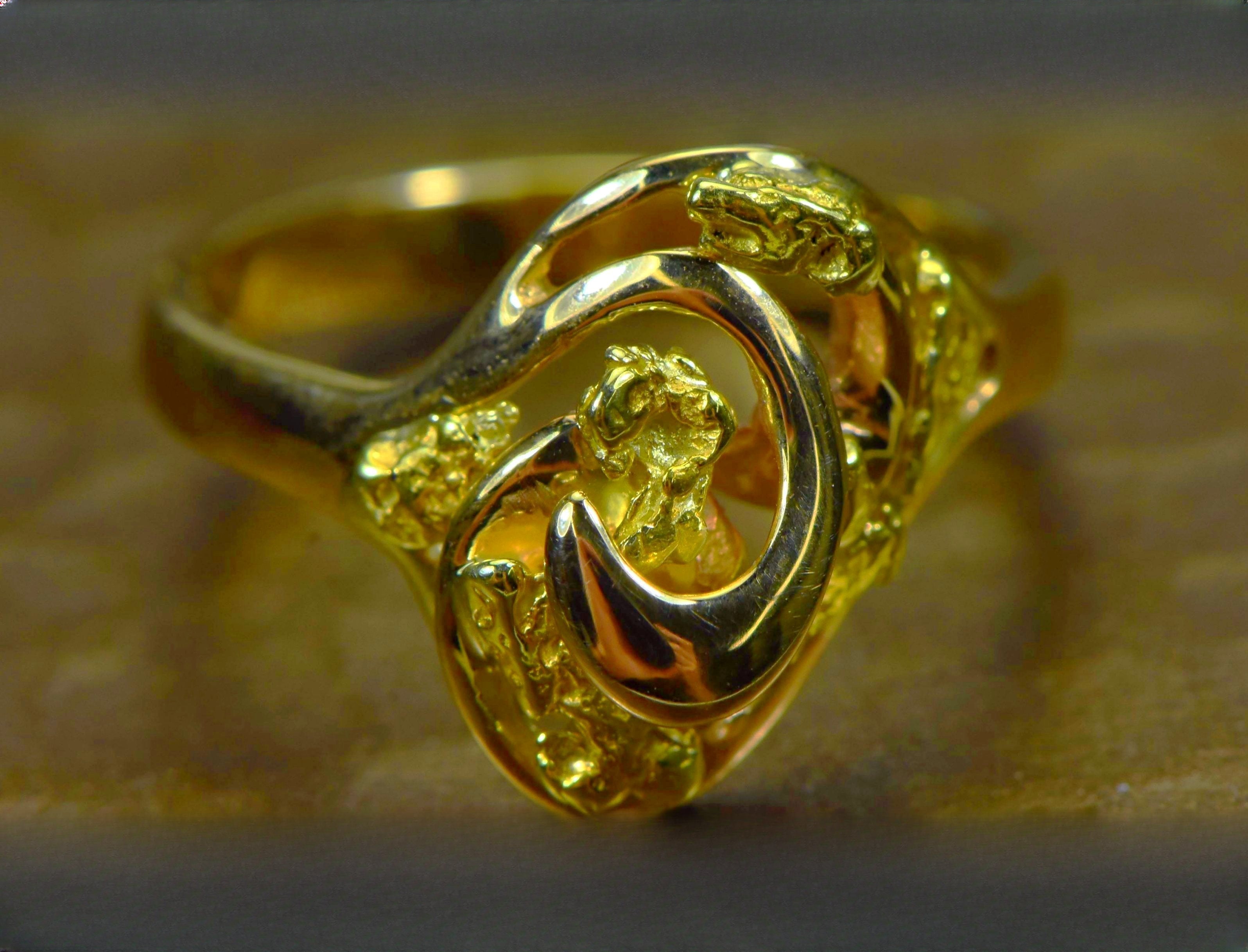 Gold Nugget Women's Ring "Orocal" RL254 Genuine Hand Crafted Jewelry - 14K Casting