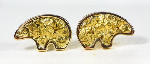 Gold Nugget Bear Earrings "Orocal" EBR1MOL Genuine Hand Crafted Jewelry - 14K Gold Casting