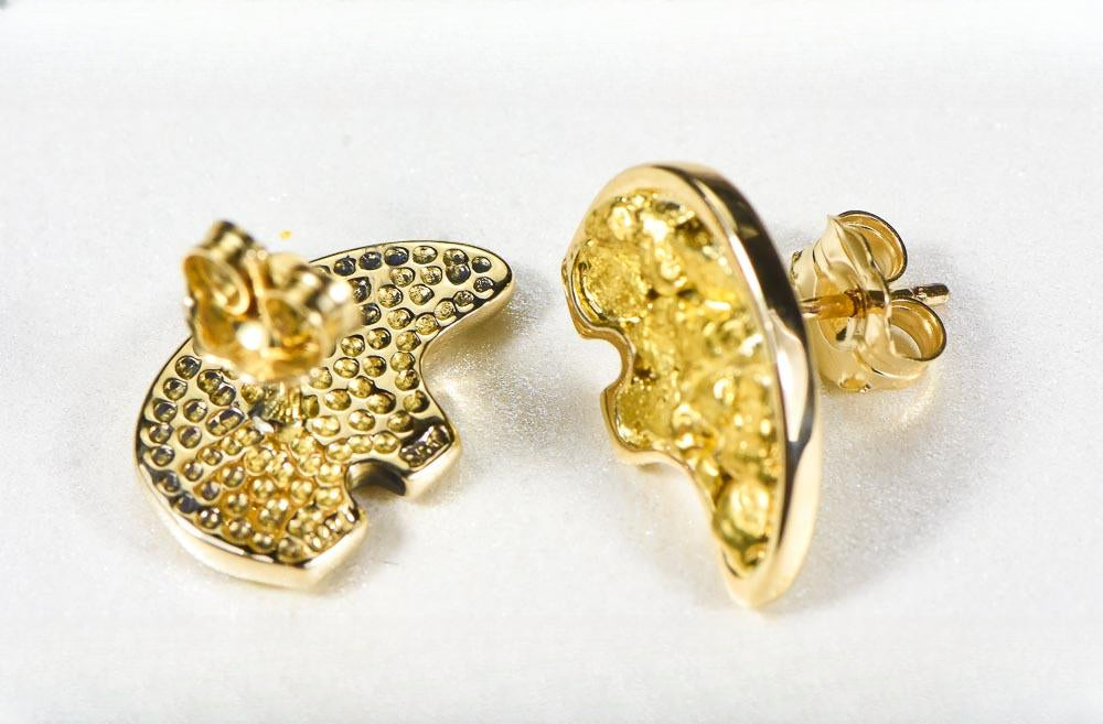 Gold Nugget Bear Earrings "Orocal" EBR1MOL Genuine Hand Crafted Jewelry - 14K Gold Casting