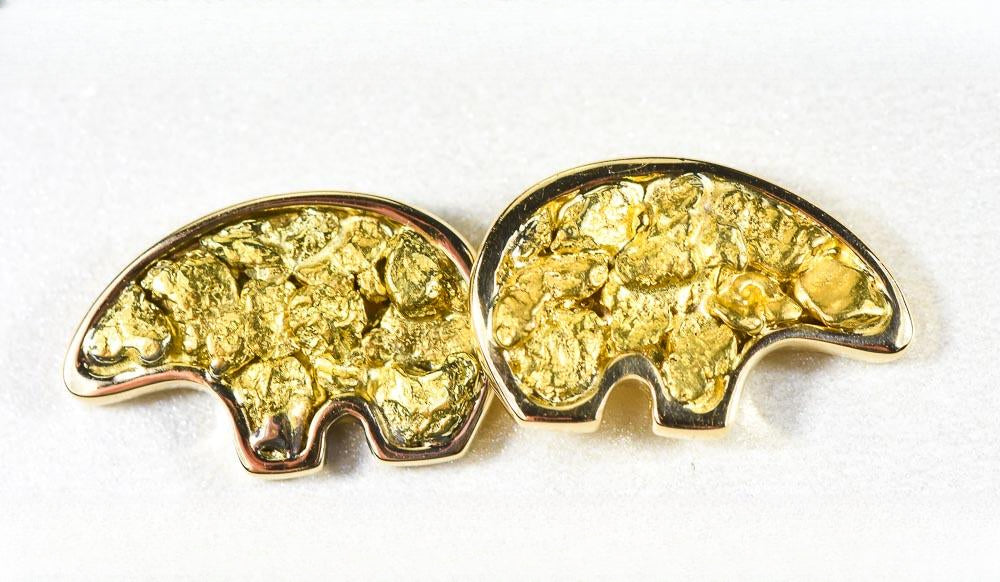 Gold Nugget Bear Earrings "Orocal" EBR1MOL Genuine Hand Crafted Jewelry - 14K Gold Casting