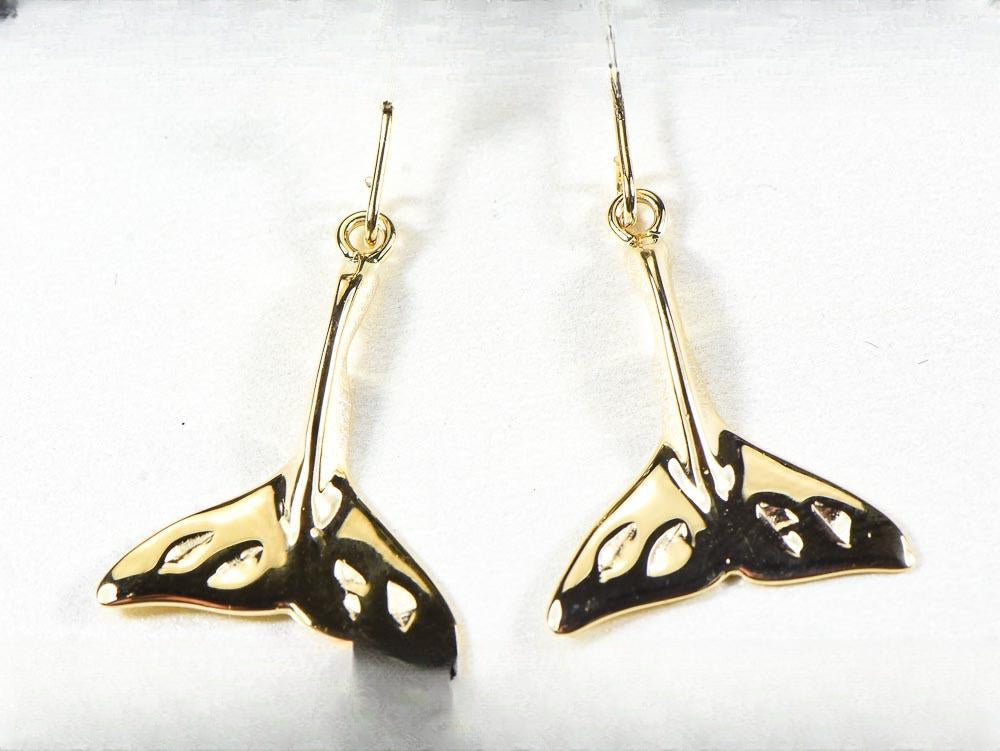 Gold Casted Whale Tail Earrings "Orocal" EWT101XN/WD Genuine Hand Crafted Jewelry - 14K Gold Casting