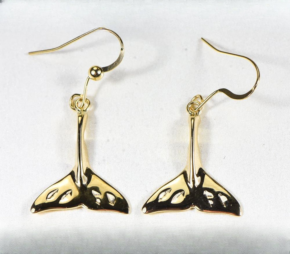 Gold Casted Whale Tail Earrings "Orocal" EWT101XN/WD Genuine Hand Crafted Jewelry - 14K Gold Casting