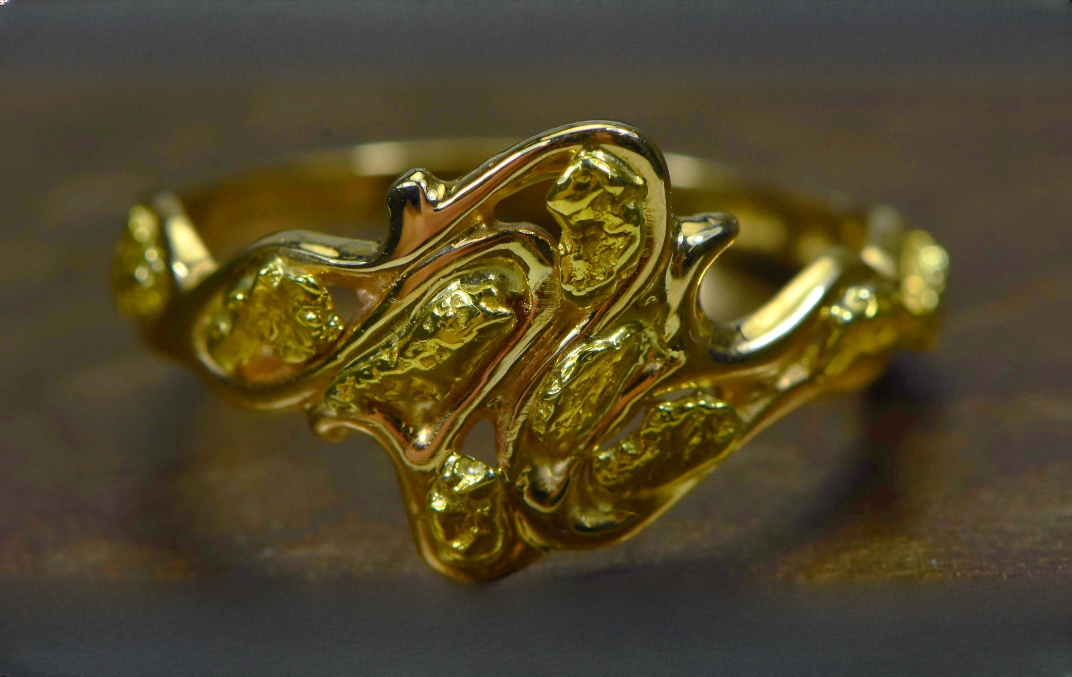 Gold Nugget Women's Ring "Orocal" RL180 Genuine Hand Crafted Jewelry - 14K Casting
