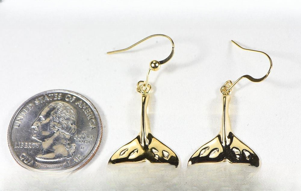 Gold Casted Whale Tail Earrings "Orocal" EWT101XN/WD Genuine Hand Crafted Jewelry - 14K Gold Casting