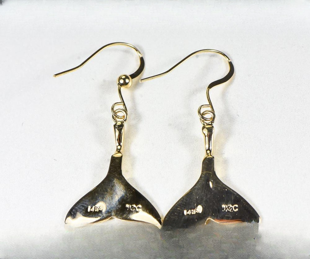Gold Casted Whale Tail Earrings "Orocal" EWT101XN/WD Genuine Hand Crafted Jewelry - 14K Gold Casting