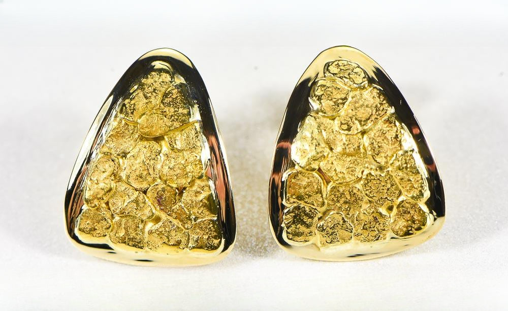 Gold Nugget Earrings "Orocal" EH25 Genuine Hand Crafted Jewelry - 14K Gold Casting