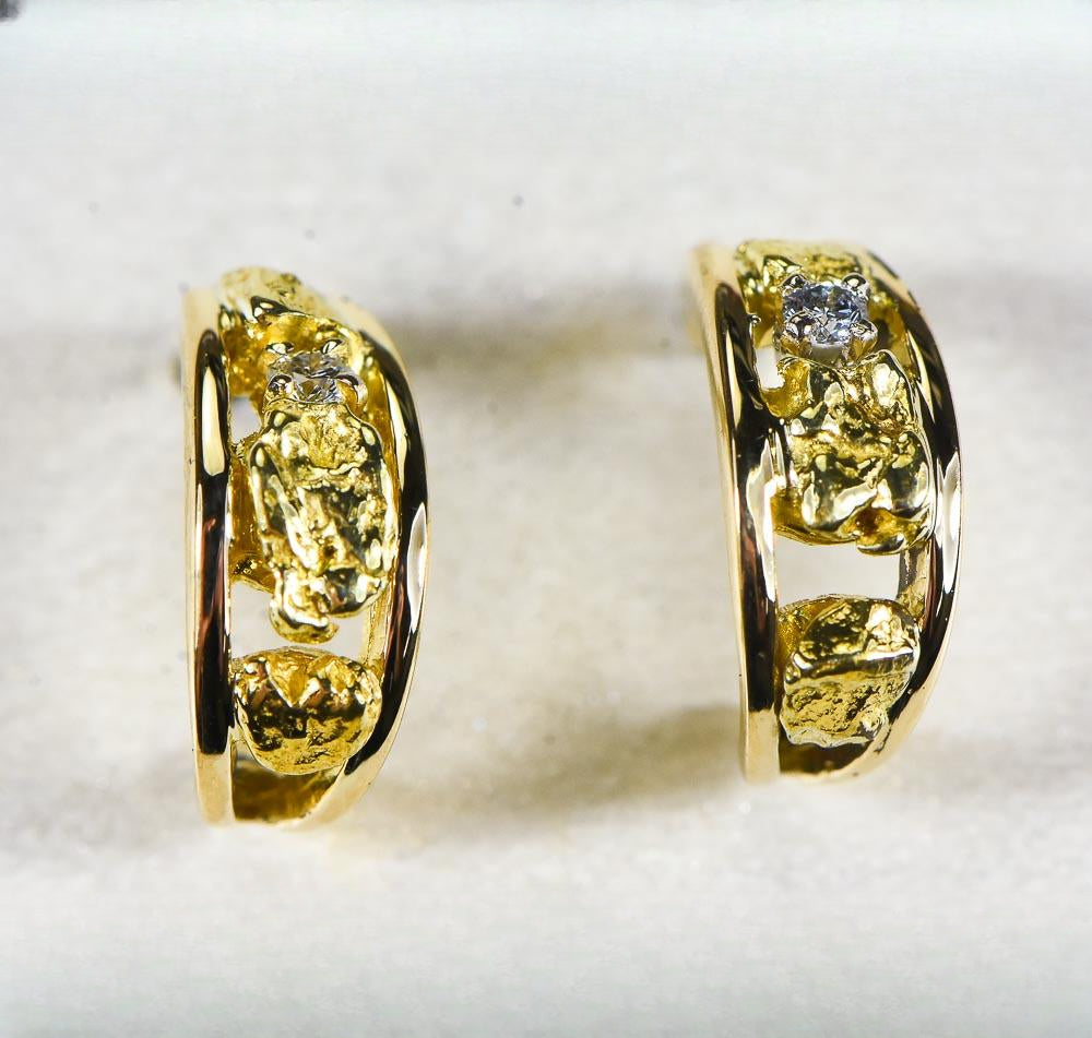 Gold Nugget Earrings "Orocal" EAJ030D Genuine Hand Crafted Jewelry - 14K Gold Casting