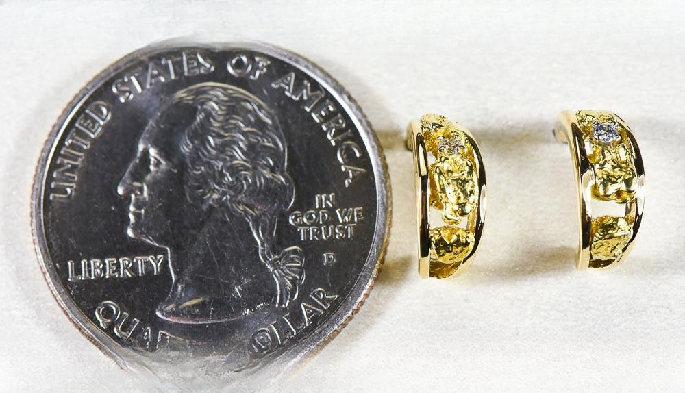 Gold Nugget Earrings "Orocal" EAJ030D Genuine Hand Crafted Jewelry - 14K Gold Casting