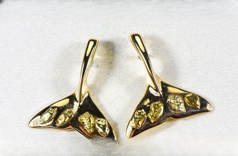 Gold Nugget Whale Tail Earrings "Orocal" EWT101 Genuine Hand Crafted Jewelry - 14K Gold Casting