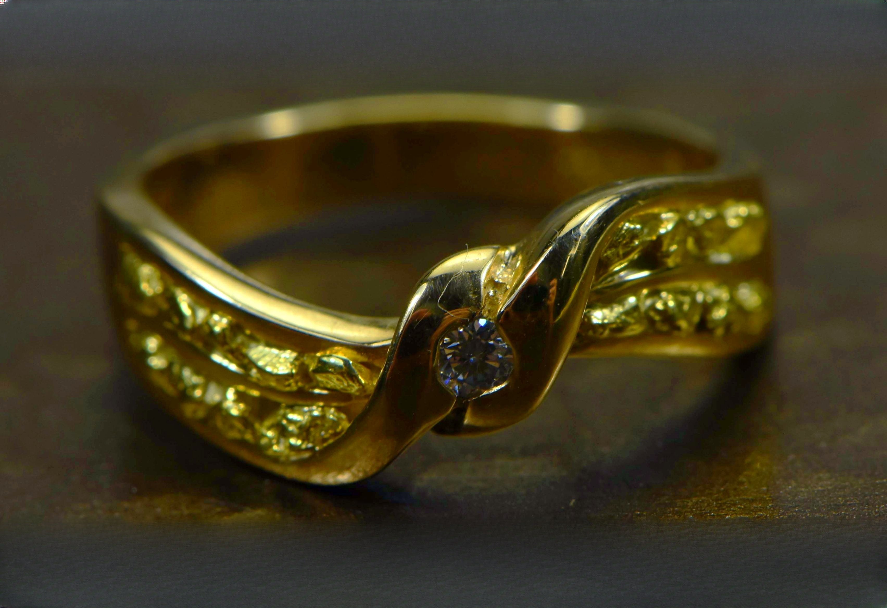 Gold Nugget Women's Ring "Orocal" RL404D5 Genuine Hand Crafted Jewelry - 14K Casting