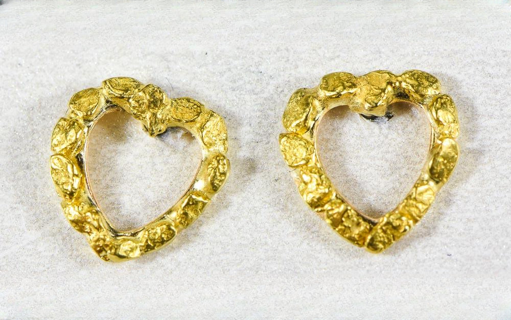Gold Nugget Earrings "Orocal" EHE360 Genuine Hand Crafted Jewelry - 14K Gold Casting