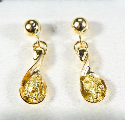 Gold Nugget Earrings "Orocal" EAJ054N/PD Genuine Hand Crafted Jewelry - 14K Gold Casting