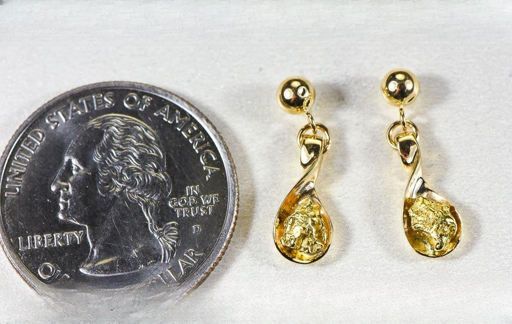 Gold Nugget Earrings "Orocal" EAJ054N/PD Genuine Hand Crafted Jewelry - 14K Gold Casting