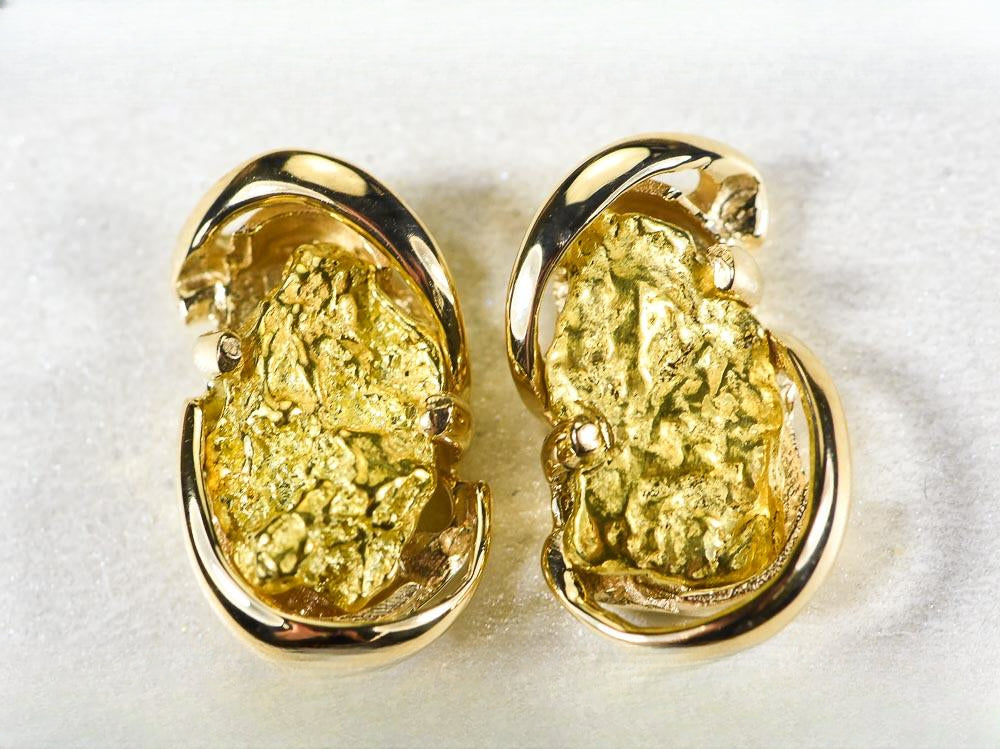 Gold Nugget Earrings "Orocal" EN784SN Genuine Hand Crafted Jewelry - 14K Gold Casting