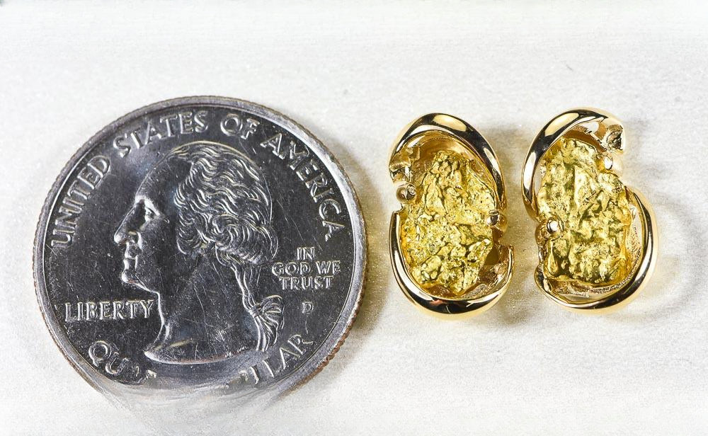 Gold Nugget Earrings "Orocal" EN784SN Genuine Hand Crafted Jewelry - 14K Gold Casting