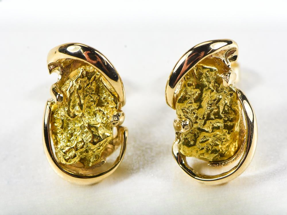 Gold Nugget Earrings "Orocal" EN784SN Genuine Hand Crafted Jewelry - 14K Gold Casting