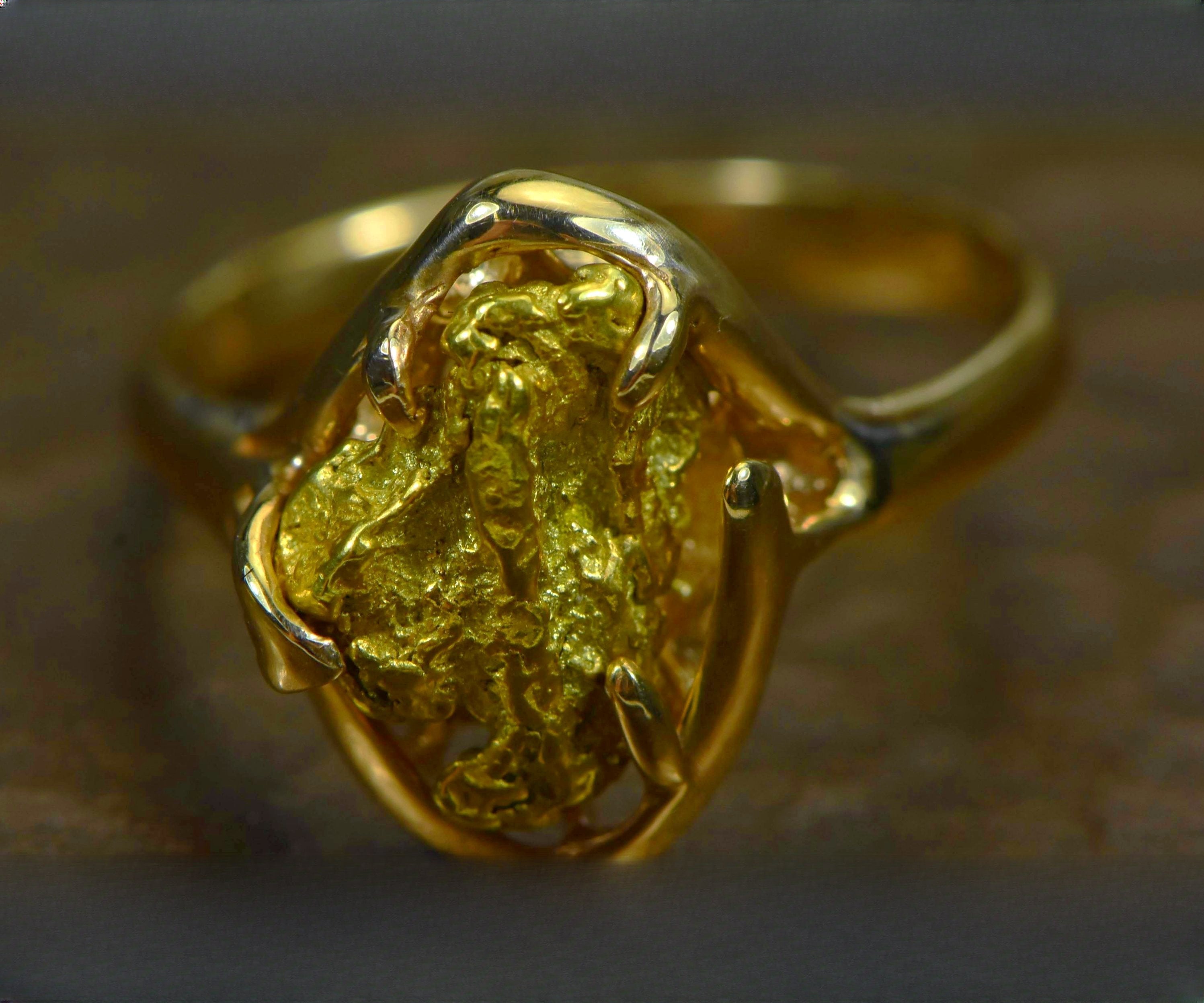 Gold Nugget Women's Ring "Orocal" RL233 Genuine Hand Crafted Jewelry - 14K