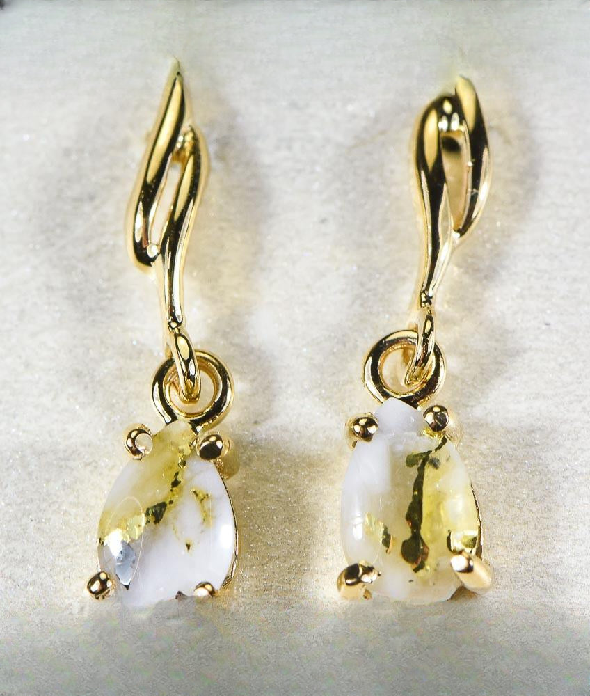 Gold Quartz Earrings "Orocal" EN570SQ Genuine Hand Crafted Jewelry - 14K Gold Yellow Gold Casting