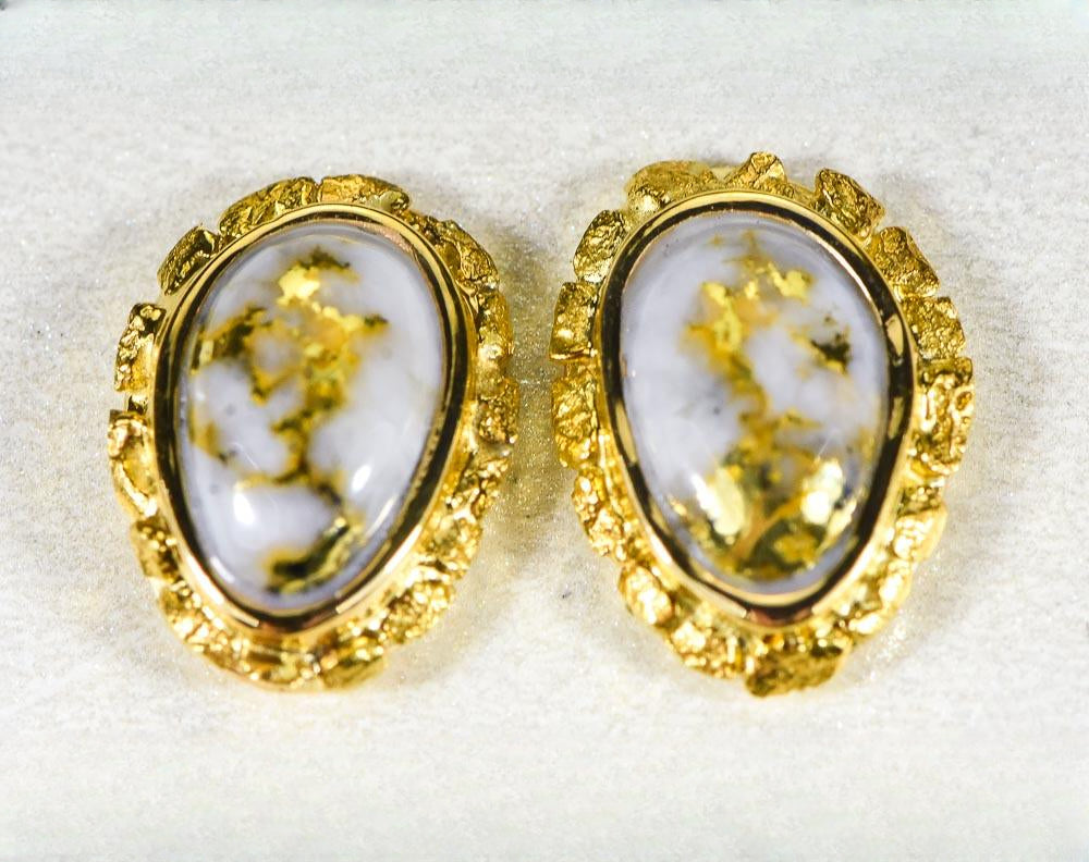 Gold Quartz Earrings "Orocal" EN708NQ Genuine Hand Crafted Jewelry - 14K Gold Yellow Gold Casting