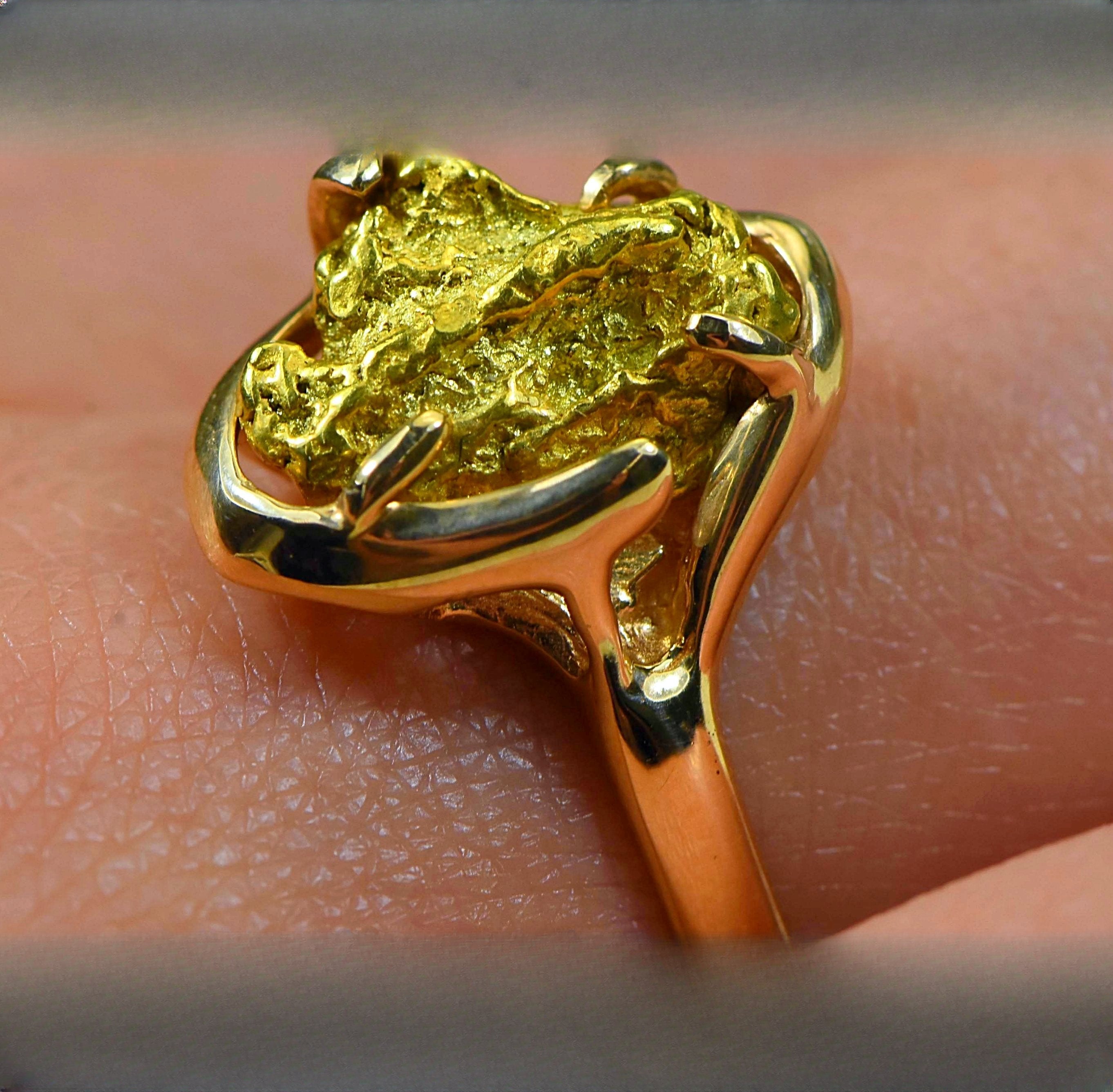 Gold Nugget Women's Ring "Orocal" RL233 Genuine Hand Crafted Jewelry - 14K