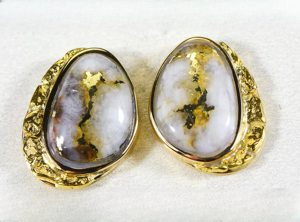 Gold Quartz Earrings "Orocal" ESC126Q Genuine Hand Crafted Jewelry - 14K Gold Yellow Gold Casting