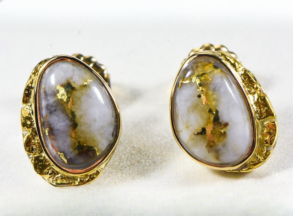 Gold Quartz Earrings "Orocal" ESC126Q Genuine Hand Crafted Jewelry - 14K Gold Yellow Gold Casting