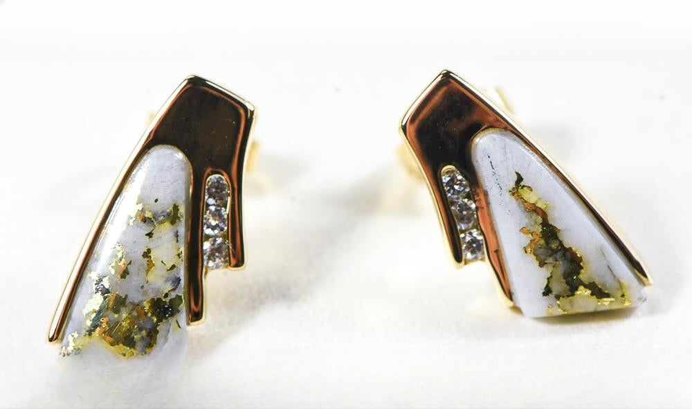 Gold Quartz Earrings "Orocal" EDL129D9Q Genuine Hand Crafted Jewelry - 14K Gold Casting