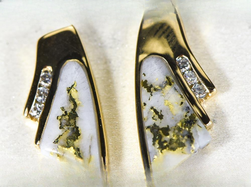 Gold Quartz Earrings "Orocal" EDL129D9Q Genuine Hand Crafted Jewelry - 14K Gold Casting