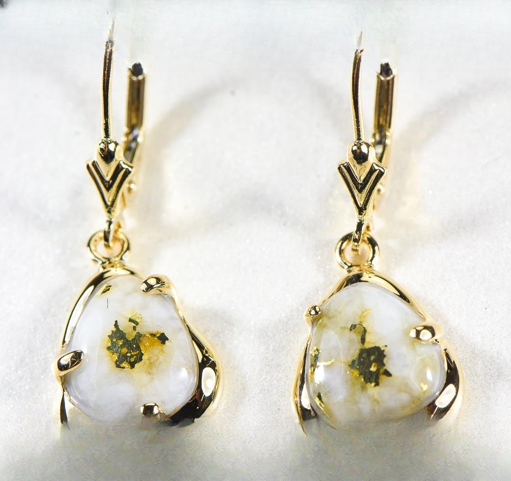 Gold Quartz Earrings "Orocal" ESC115XSQ/LB Genuine Hand Crafted Jewelry - 14K Gold Casting