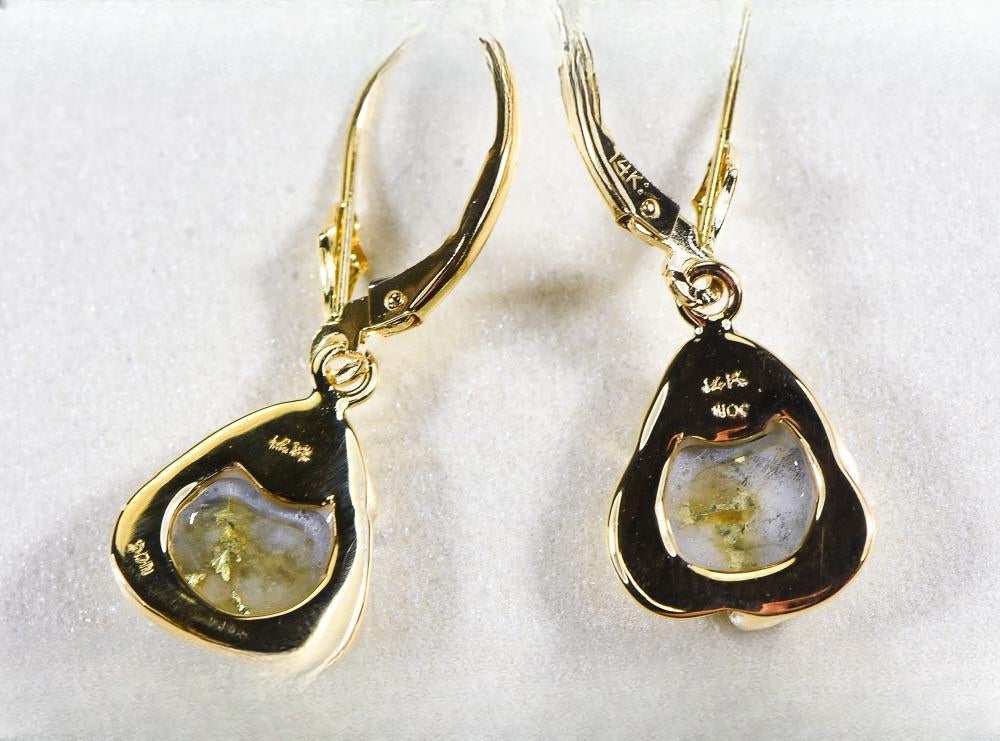 Gold Quartz Earrings "Orocal" ESC115XSQ/LB Genuine Hand Crafted Jewelry - 14K Gold Casting
