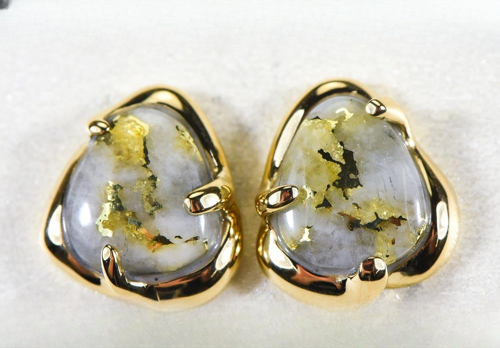 Gold Quartz Earrings "Orocal" ESC115XSQ Genuine Hand Crafted Jewelry - 14K Gold Casting