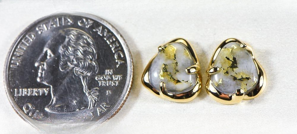 Gold Quartz Earrings "Orocal" ESC115XSQ Genuine Hand Crafted Jewelry - 14K Gold Casting
