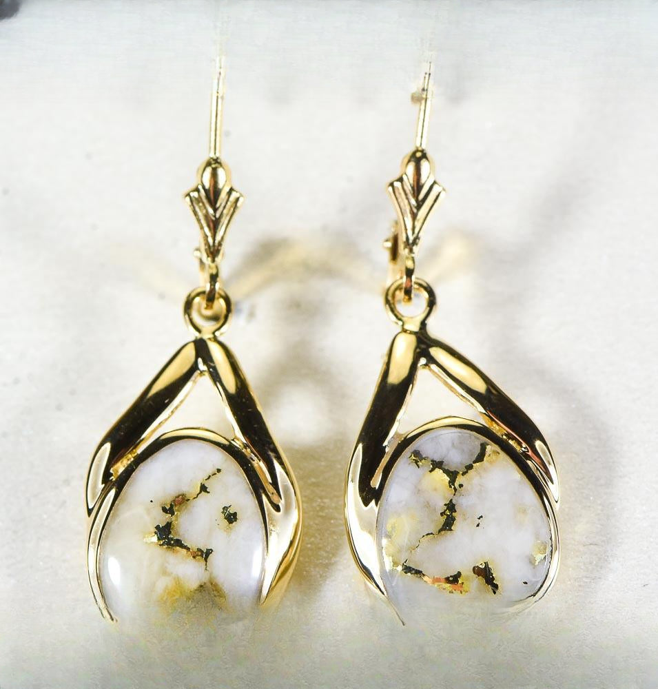 Gold Quartz Earrings "Orocal" EN782Q/LB Genuine Hand Crafted Jewelry - 14K Gold Casting