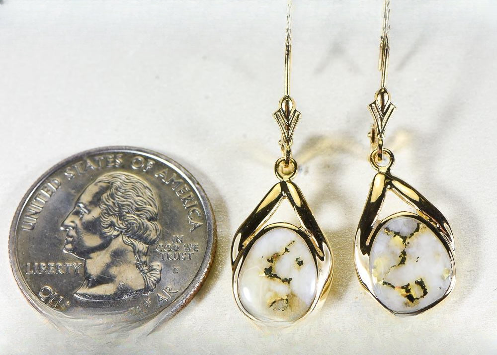 Gold Quartz Earrings "Orocal" EN782Q/LB Genuine Hand Crafted Jewelry - 14K Gold Casting