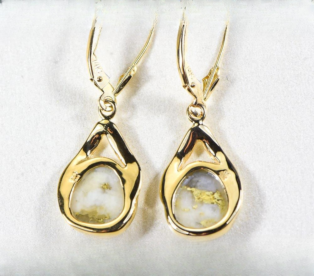 Gold Quartz Earrings "Orocal" EN782Q/LB Genuine Hand Crafted Jewelry - 14K Gold Casting