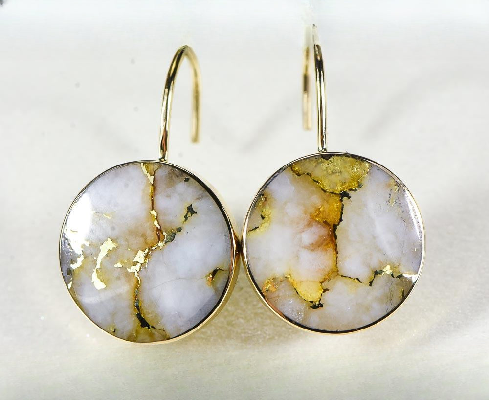 Gold Quartz Earrings "Orocal" ELBBZ12MMQ Genuine Hand Crafted Jewelry - 14K Gold Casting