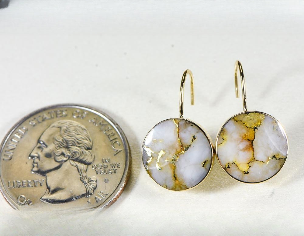 Gold Quartz Earrings "Orocal" ELBBZ12MMQ Genuine Hand Crafted Jewelry - 14K Gold Casting