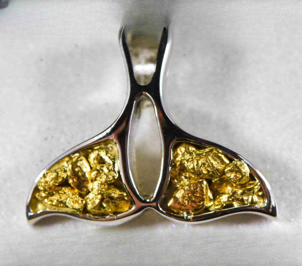 Gold Nugget Pendant Whales Tail "Orocal" PWT24WX Genuine Hand Crafted Jewelry - 14K Gold White Gold Casting