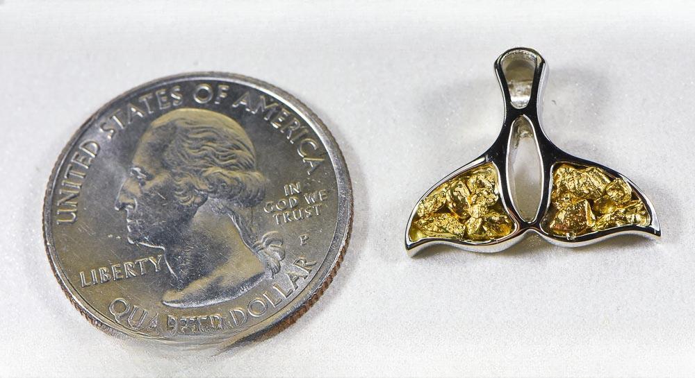 Gold Nugget Pendant Whales Tail "Orocal" PWT24WX Genuine Hand Crafted Jewelry - 14K Gold White Gold Casting